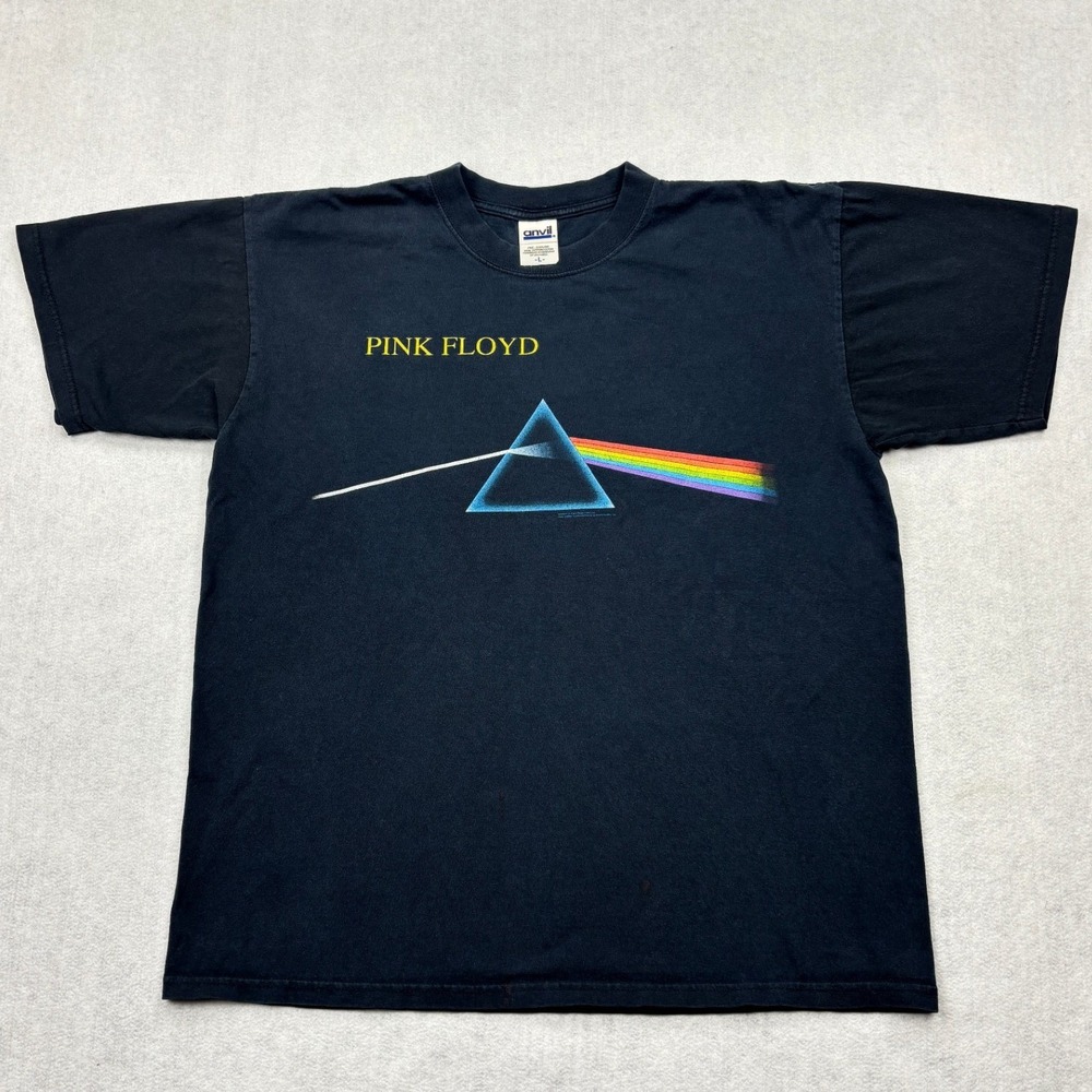 Vintage Pink Floyd Shirt Mens Large Black Dark Side of the Moon Anvil Tag Y2K L